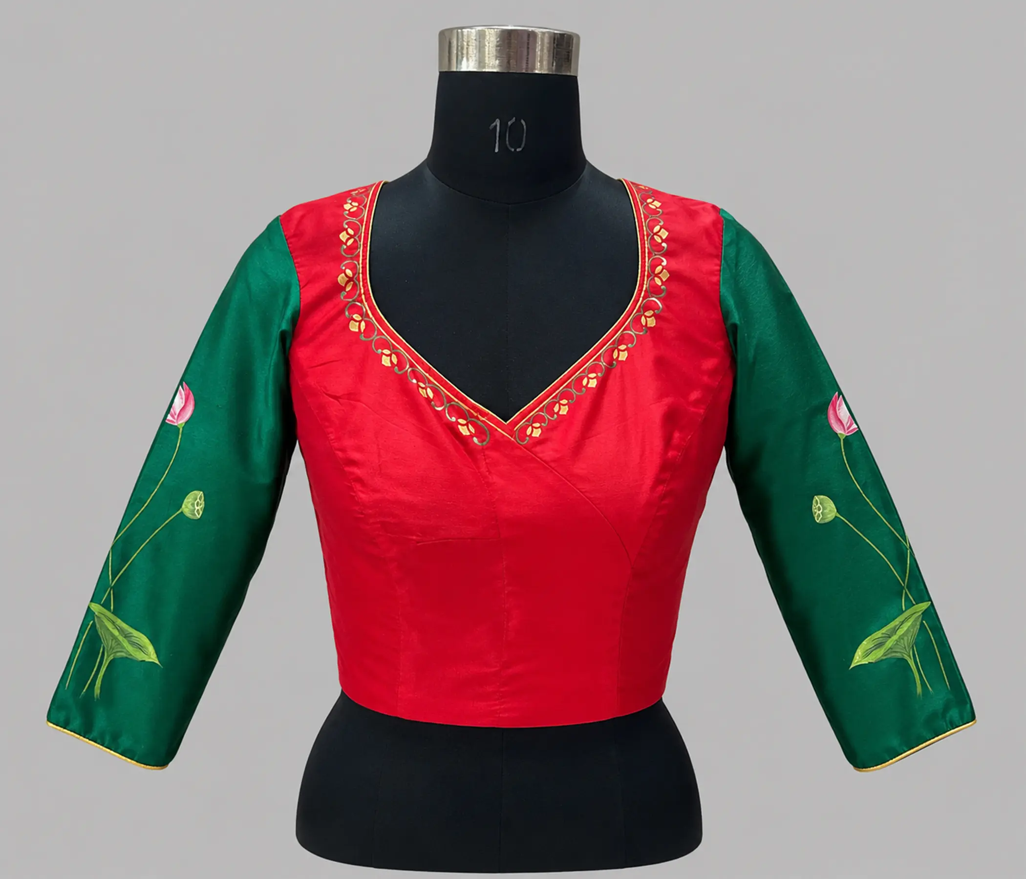 Hand Painted Lotus & Sacred Cow Blouse | Artisan-Crafted Designer Blouse for Sarees